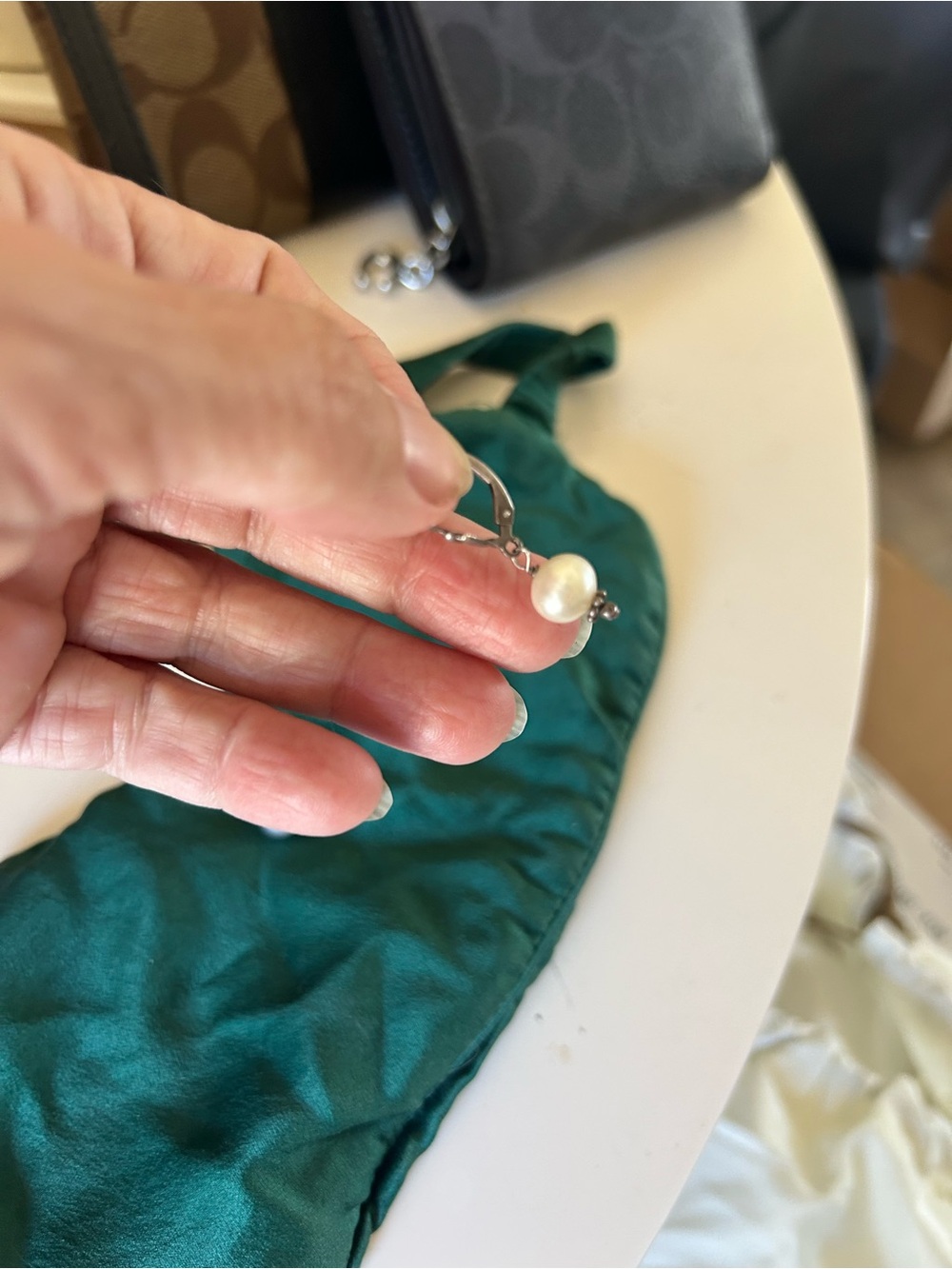 Pearl Drop Leverback Earrings - Silver Tone - Picture 5 of 6